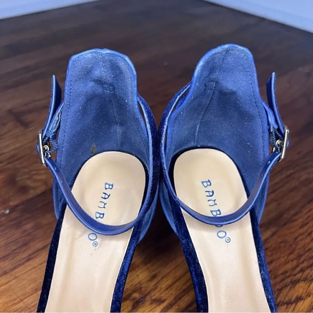 Bamboo Blue Faux Suede Heels - Picture 3 of 11